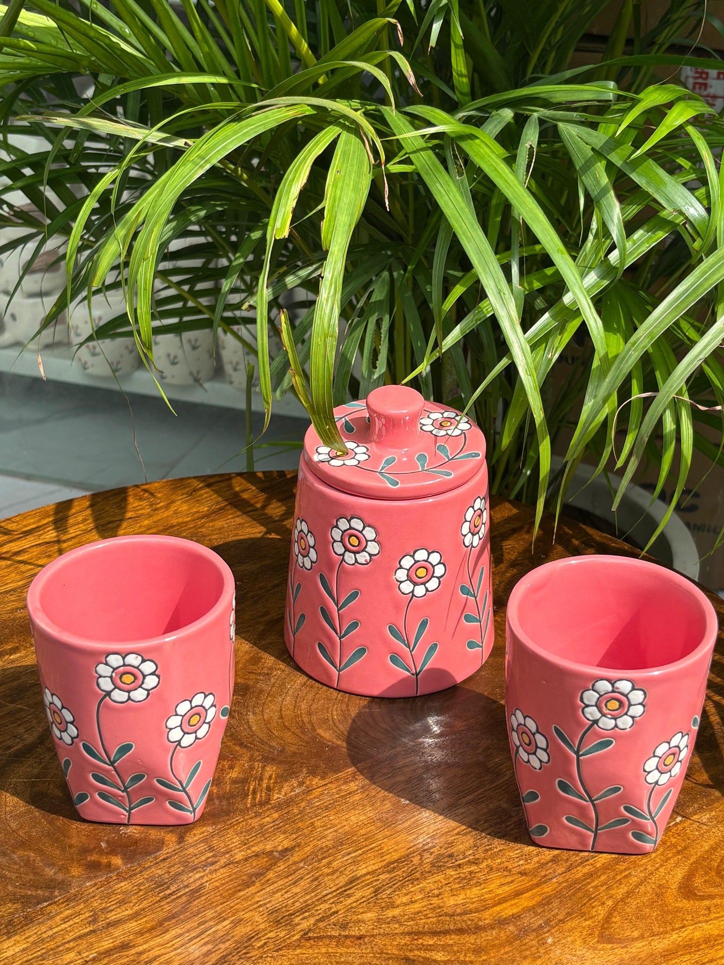 Bloom Pink Glasses & Jar Combo Set (Set of 3)