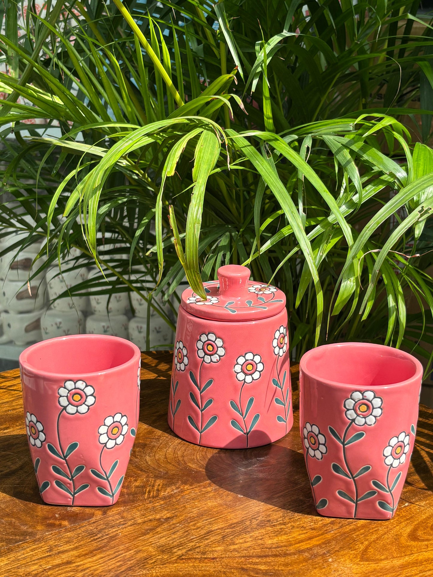 Bloom Pink Glasses & Jar Combo Set (Set of 3)