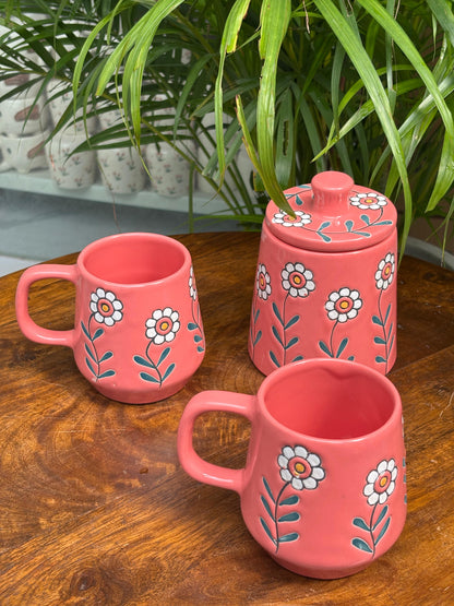 Bloom Pink Mugs & Jar Combo Set (Set of 3)