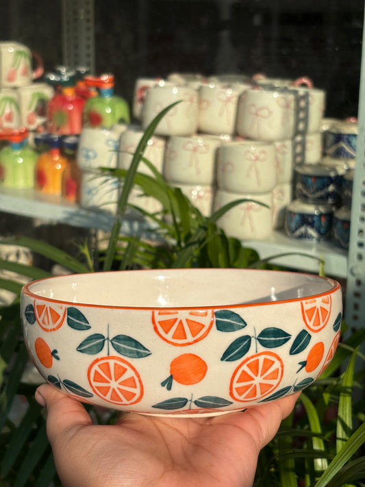 Orange Print Serving/Salad Bowl