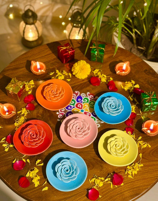 Mystic Rose Incense Holders/Agarbatti Stands (Set of 4 Assorted Colors)