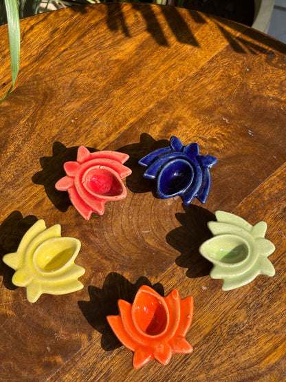 Divine Lotus Diya Set (Set of 5 Assorted Colors)