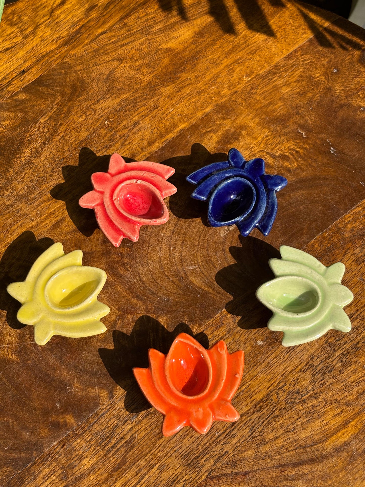 Divine Lotus Diya Set (Set of 5 Assorted Colors)