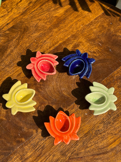 Divine Lotus Diya Set (Set of 5 Assorted Colors)