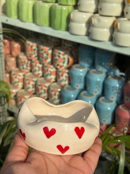Red Heart Ceramic Dip Bowl / Ashtray (Set of 2)