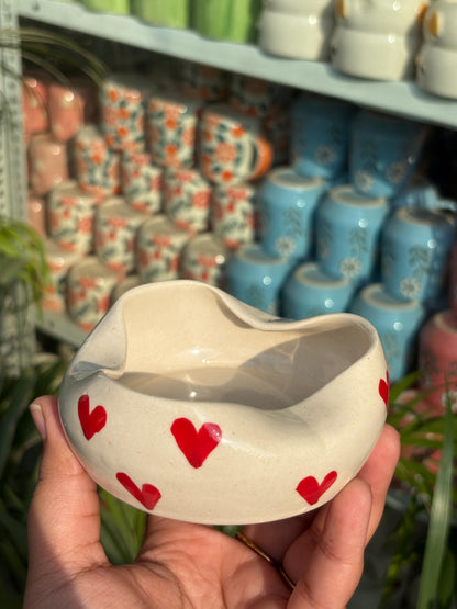 Red Heart Ceramic Dip Bowl / Ashtray (Set of 2)
