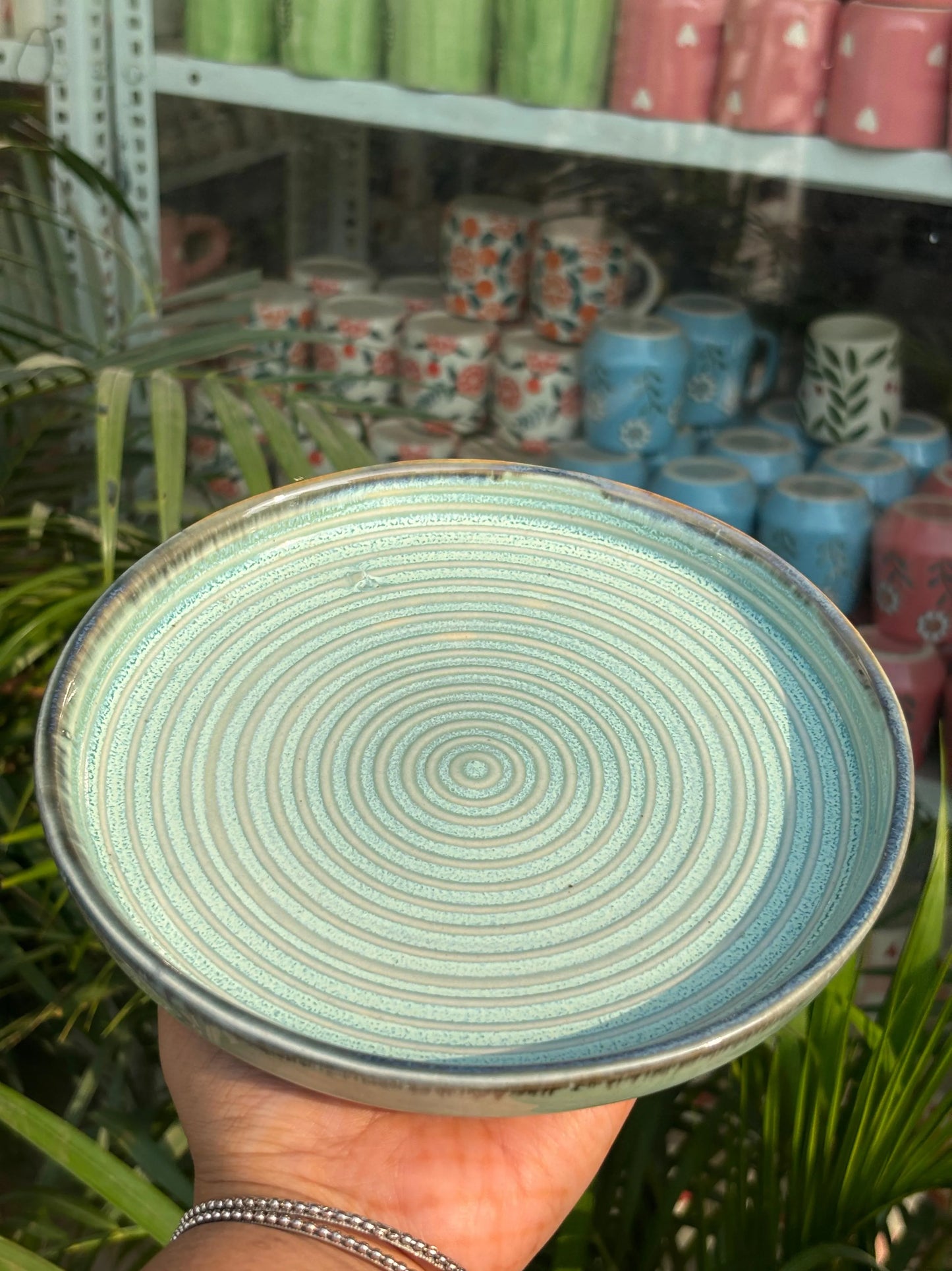 Mint Green Glaze-Lines Snack Plate/Platter