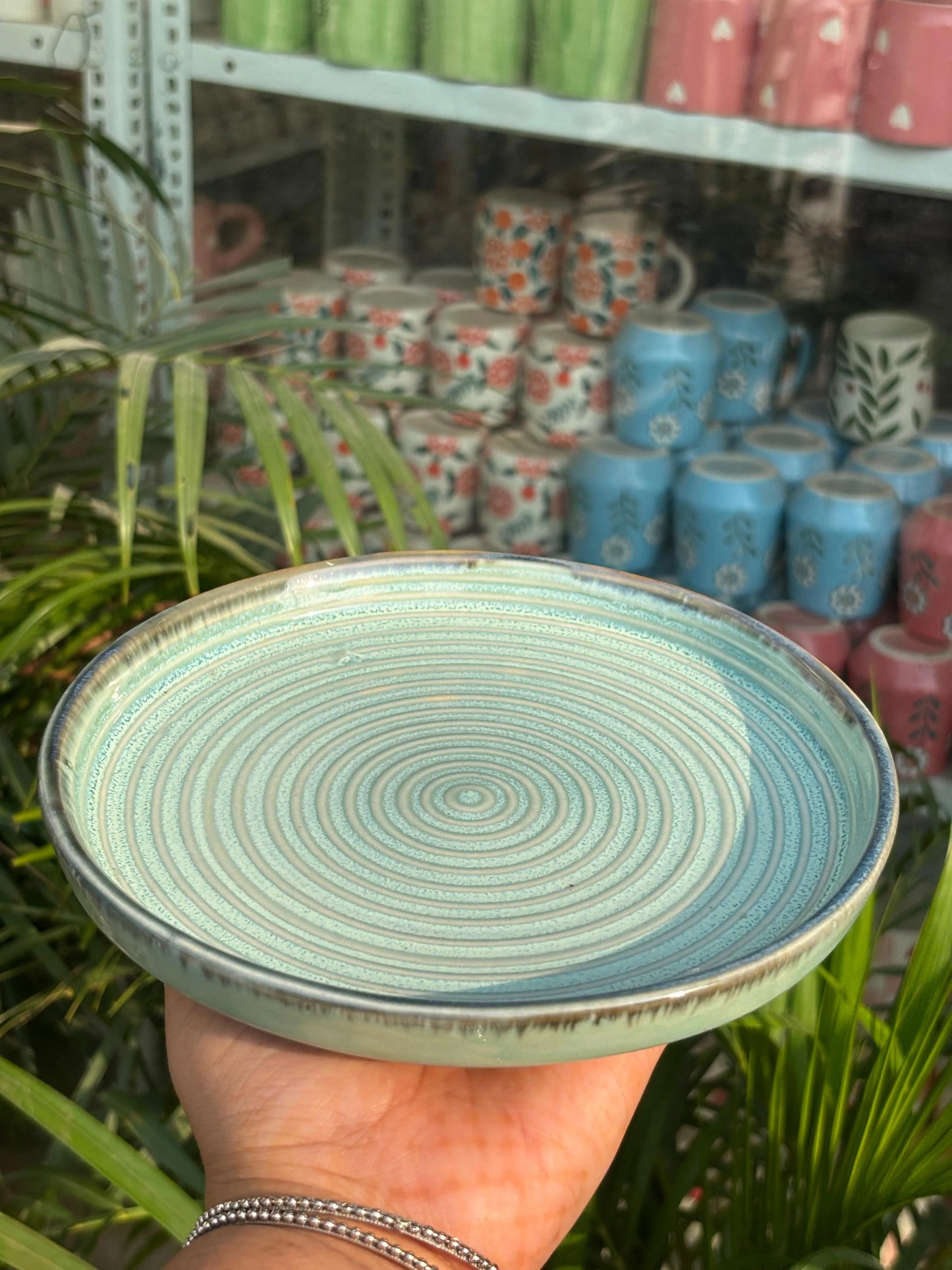 Mint Green Glaze-Lines Snack Plate/Platter