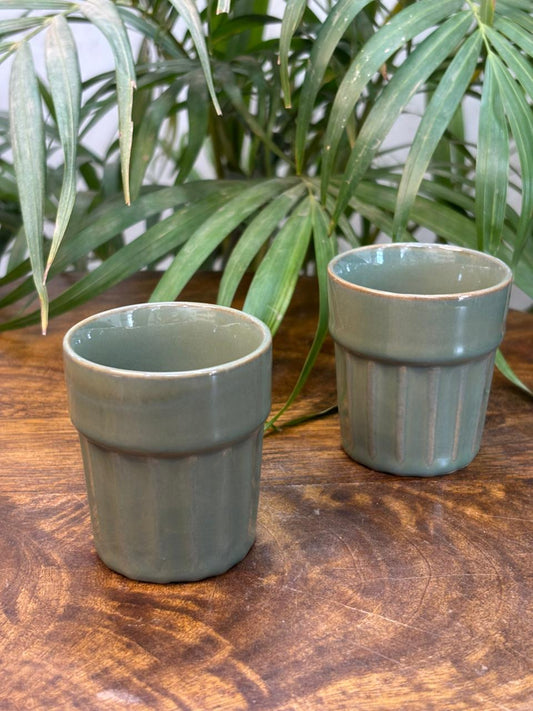 Sage Green Glaze Cutting Tea Cup/Kulhad (Set of 2)