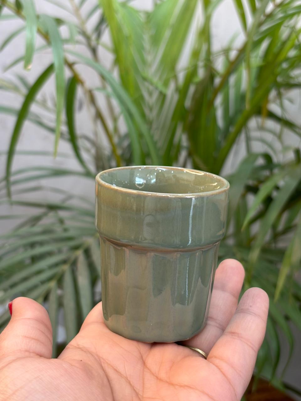 Sage Green Glaze Cutting Tea Cup/Kulhad (Set of 2)