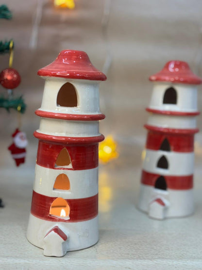 Cozy Coast Lighthouse Tealight Holder-Red