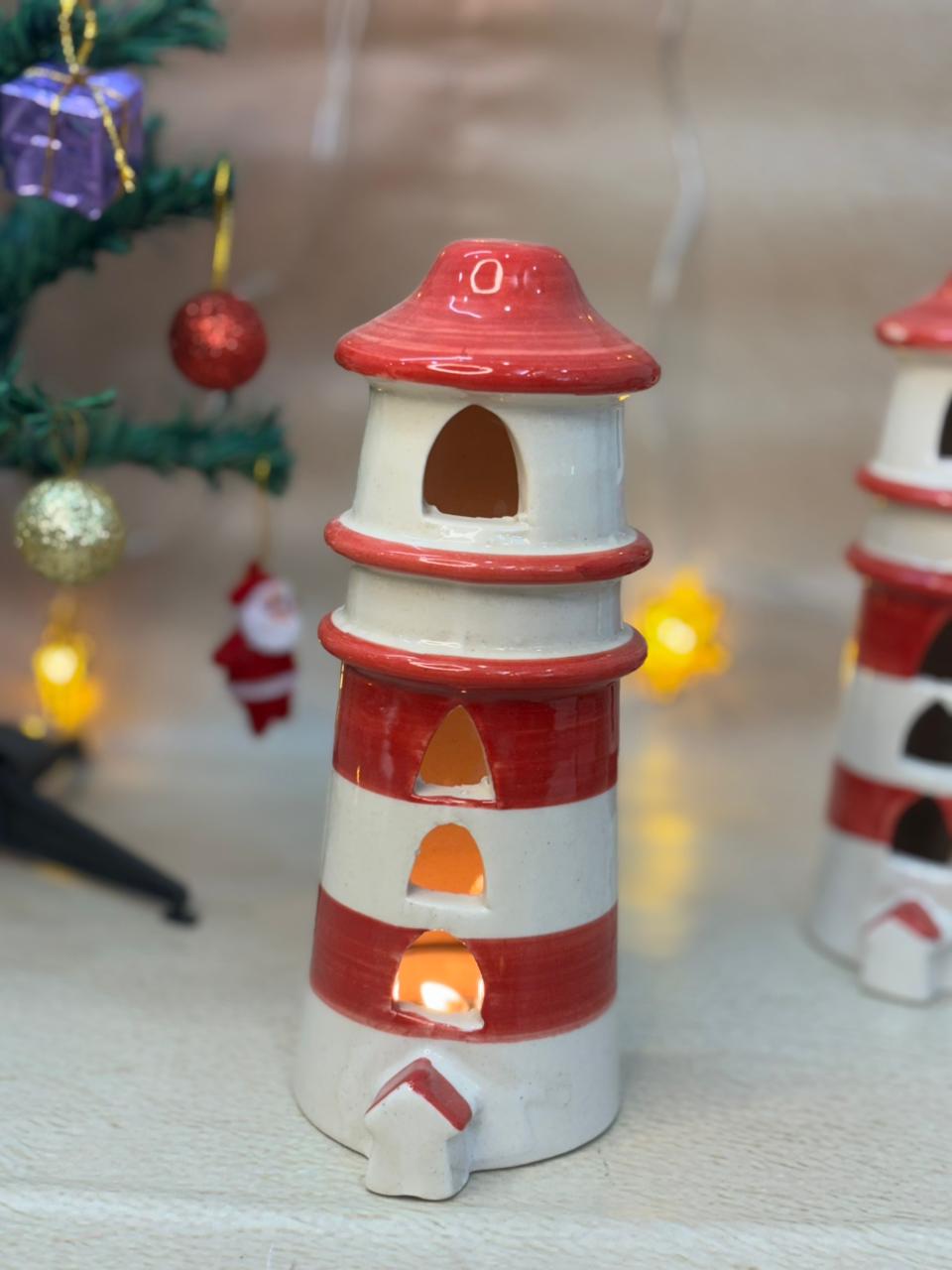 Cozy Coast Lighthouse Tealight Holder-Red