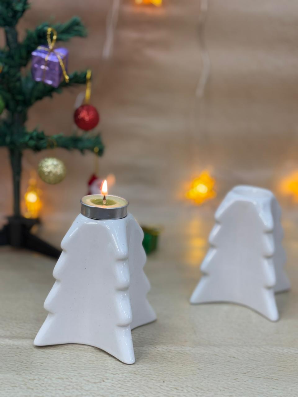 Cozy Pine Tree Tealight Stand-White