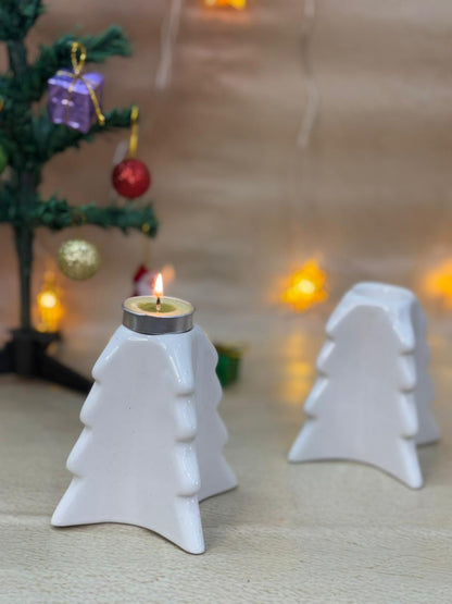 Cozy Pine Tree Tealight Stand-White