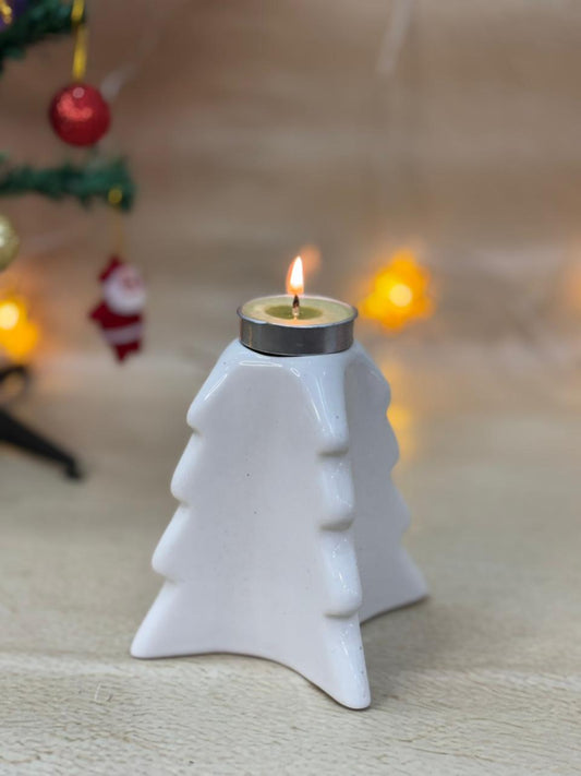 Cozy Pine Tree Tealight Stand-White