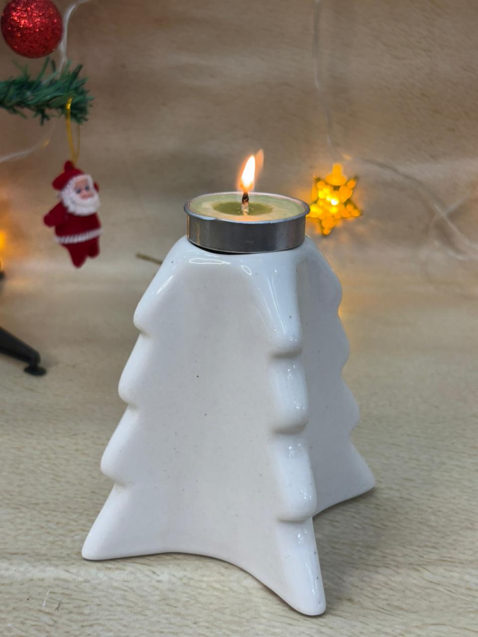 Cozy Pine Tree Tealight Stand-White