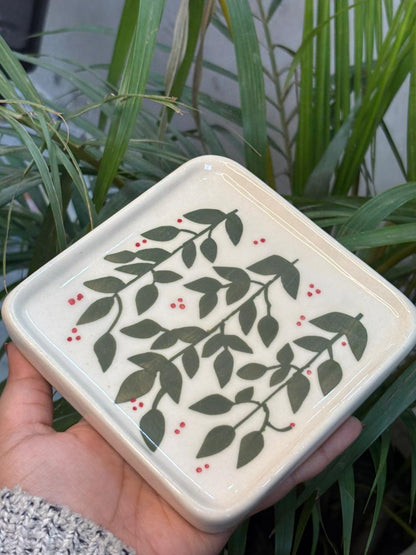 Festive Leaves Coffee Mug & Snack Plate Set (Set of 2)