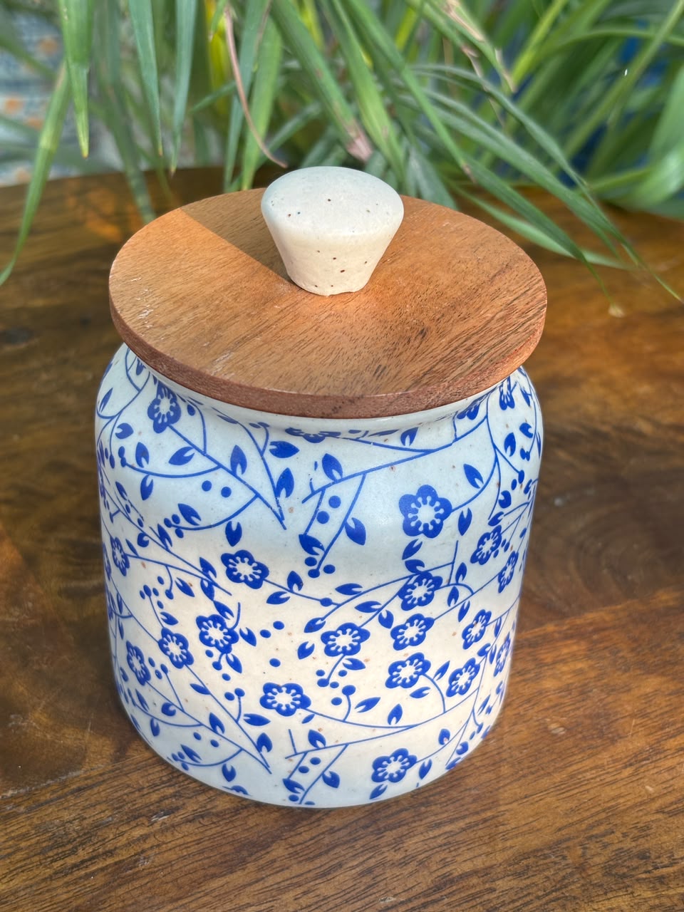 Indigo Paisley Wooden Lid Airtight Jar