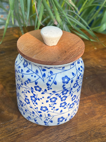 Indigo Paisley Wooden Lid Airtight Jar