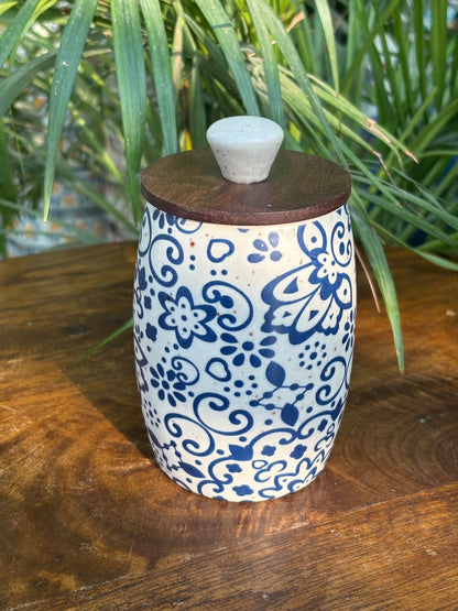 Indigo Paisley Wooden Lid Airtight Jar