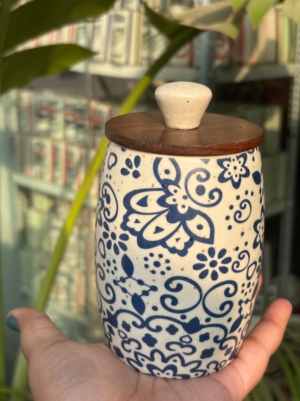 Indigo Paisley Wooden Lid Airtight Jar
