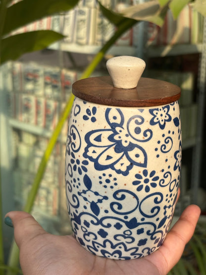 Indigo Paisley Wooden Lid Airtight Jar