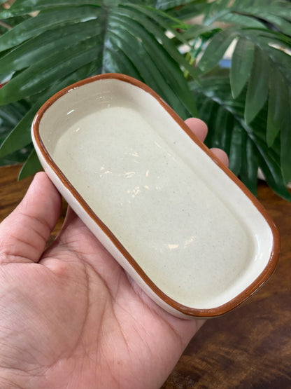 Ivory Brown Rim Ceramic Snack Plate – Set of 2