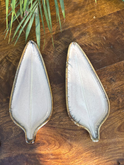 Ivory Leaf Ceramic Snack Plate – Set of 2