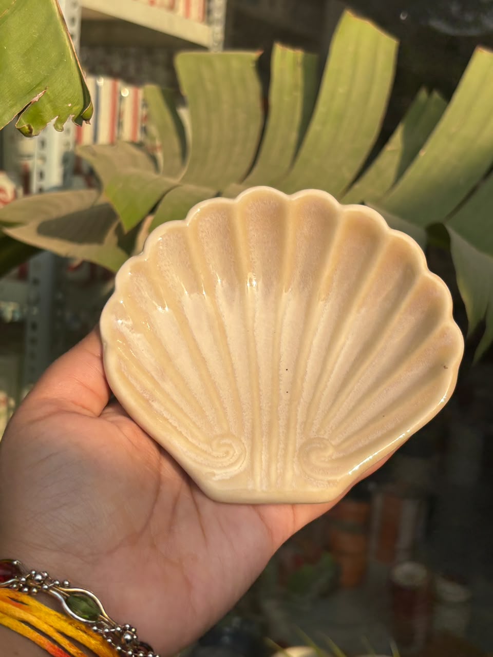 Ivory Seashell Ceramic Snack Plate – Set of 2