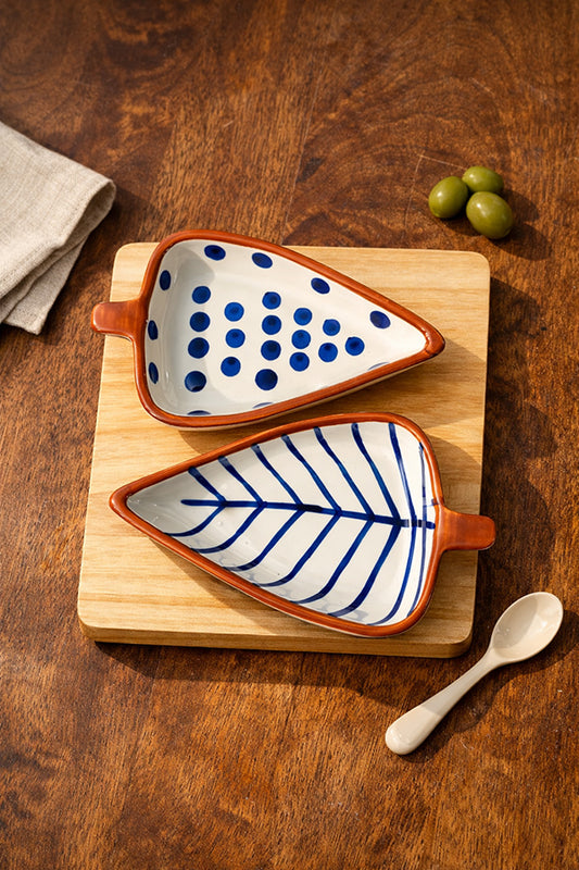 Blue Fern Leaf Platter Set (Set of 3)