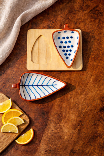 Blue Fern Leaf Platter Set (Set of 3)