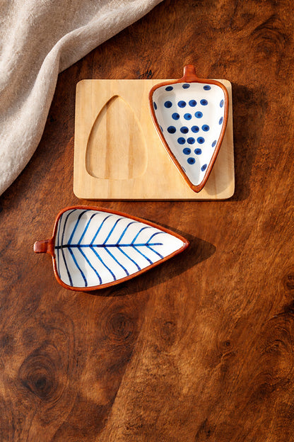 Blue Fern Leaf Platter Set (Set of 3)