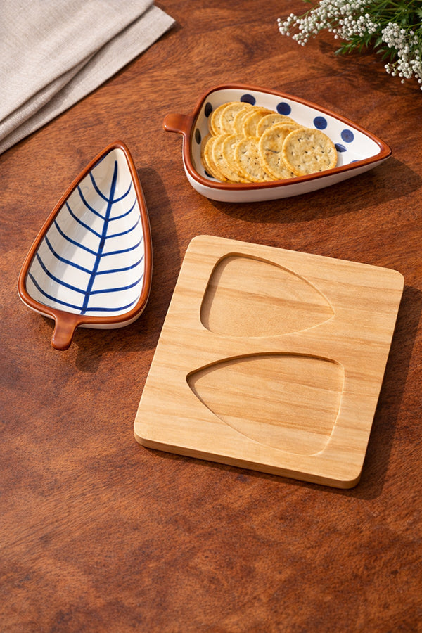 Blue Fern Leaf Platter Set (Set of 3)