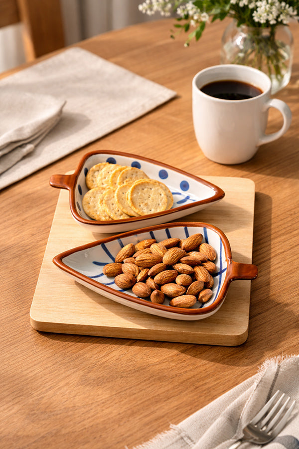 Blue Fern Leaf Platter Set (Set of 3)