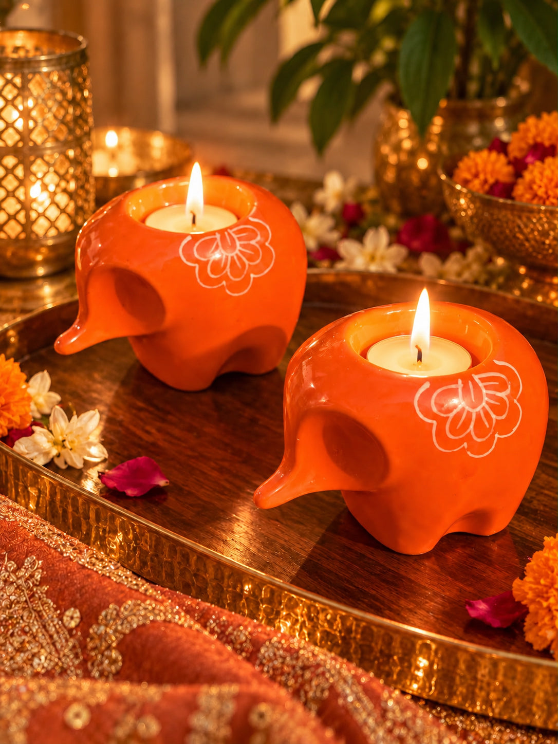 Lil' Ele Glow Tealight Holder-Orange (Set of 2)