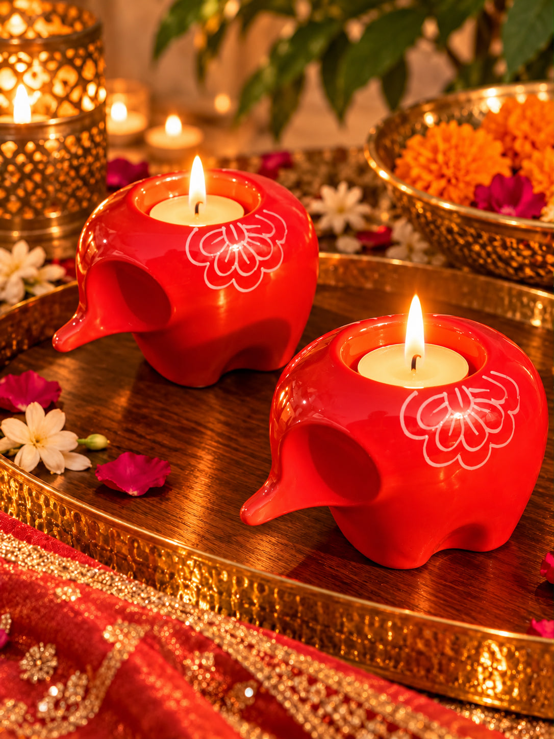 Lil' Ele Glow Tealight Holder-Red (Set of 2)