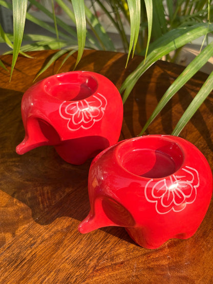 Lil' Ele Glow Tealight Holder-Red (Set of 2)