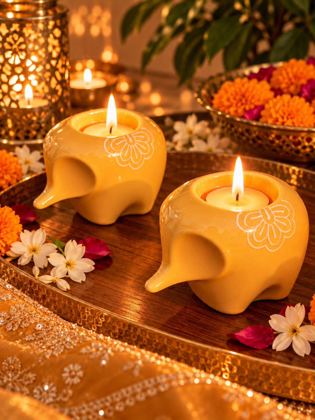 Lil' Ele Glow Tealight Holder-Yellow (Set of 2)