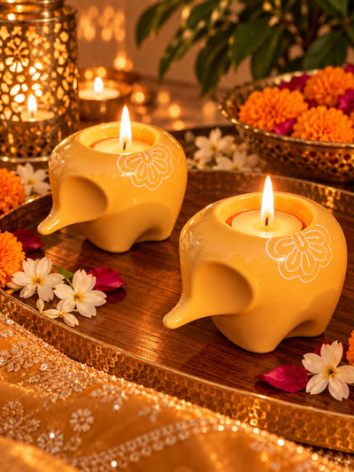 Lil' Ele Glow Tealight Holder-Yellow (Set of 2)