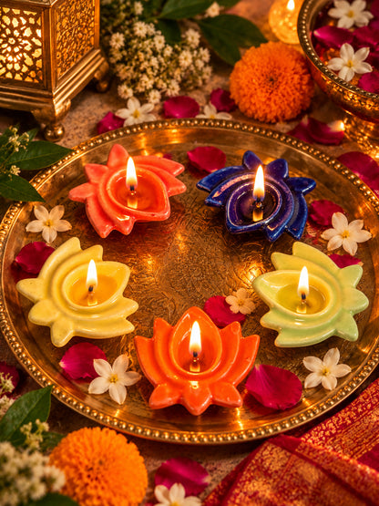 Lotus Glow Diya – (Set of 5 Assorted)