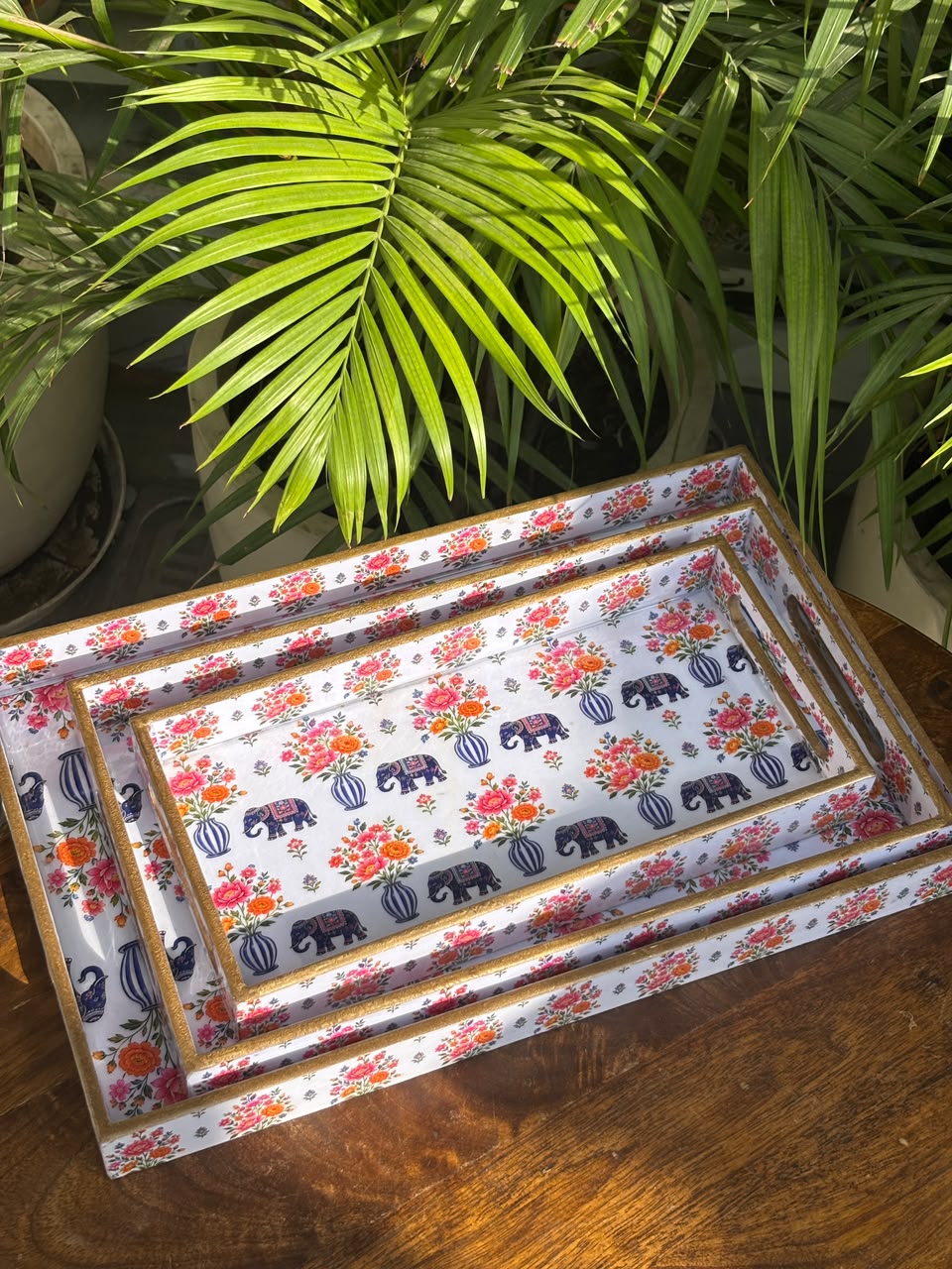 Maharaja Royale Wooden Tray Set (Set of 3)