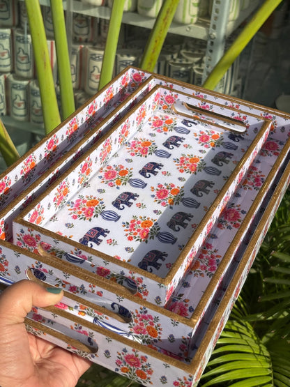 Maharaja Royale Wooden Tray Set (Set of 3)