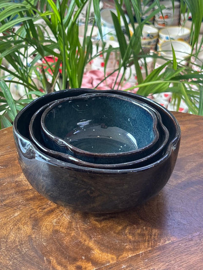 Midnight Blue Haven Serving Bowl Set (Set of 3)