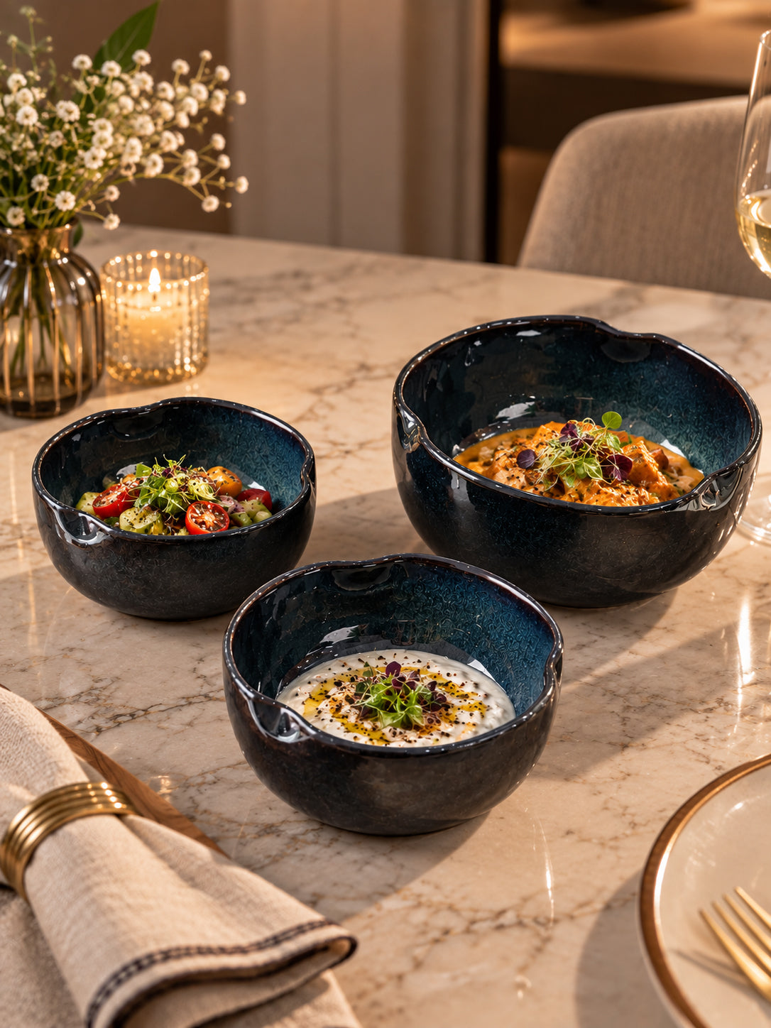 Midnight Blue Haven Serving Bowl Set (Set of 3)