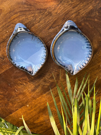 Midnight Blue Leaf Ceramic Snack Plate – Set of 2