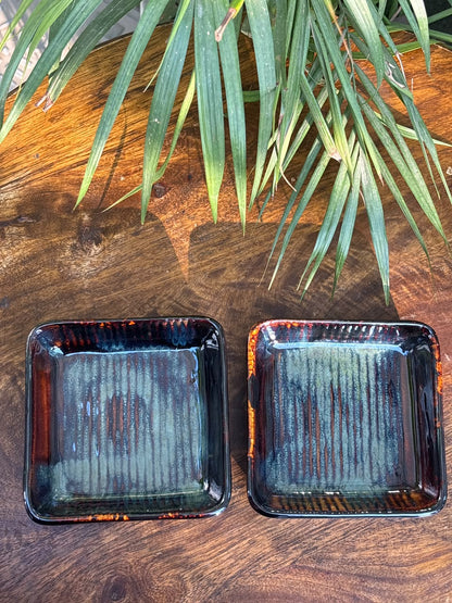 Midnight Rustic Square Ceramic Snack Plate – Set of 2