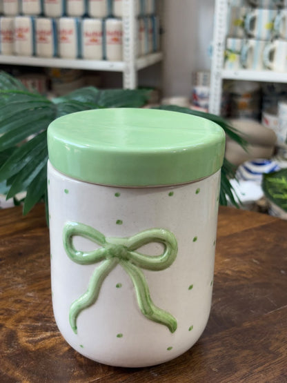 Mint Bow Ceramic Jar