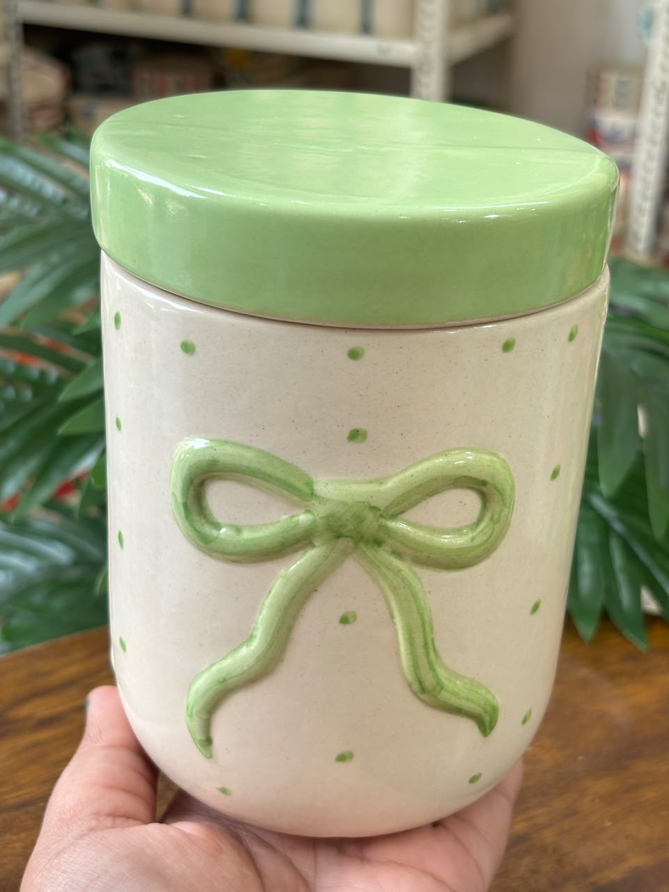 Mint Bow Ceramic Jar