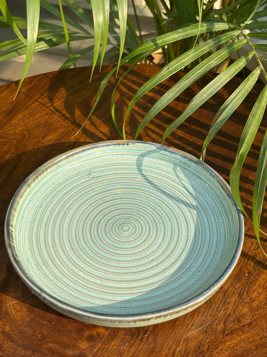 Mint Green Glaze-Lines Snack Plate/Platter
