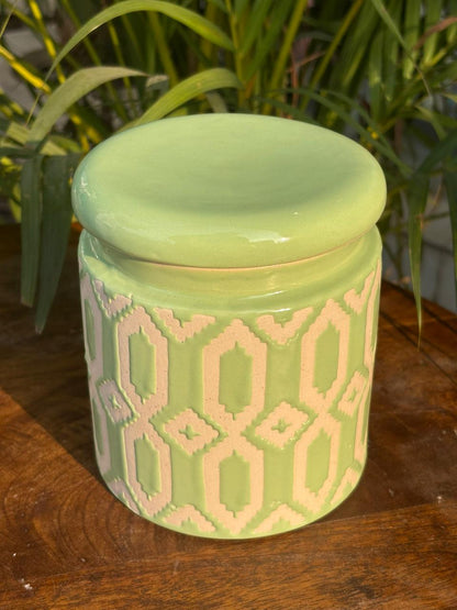 Mint Ikat Storage Jar